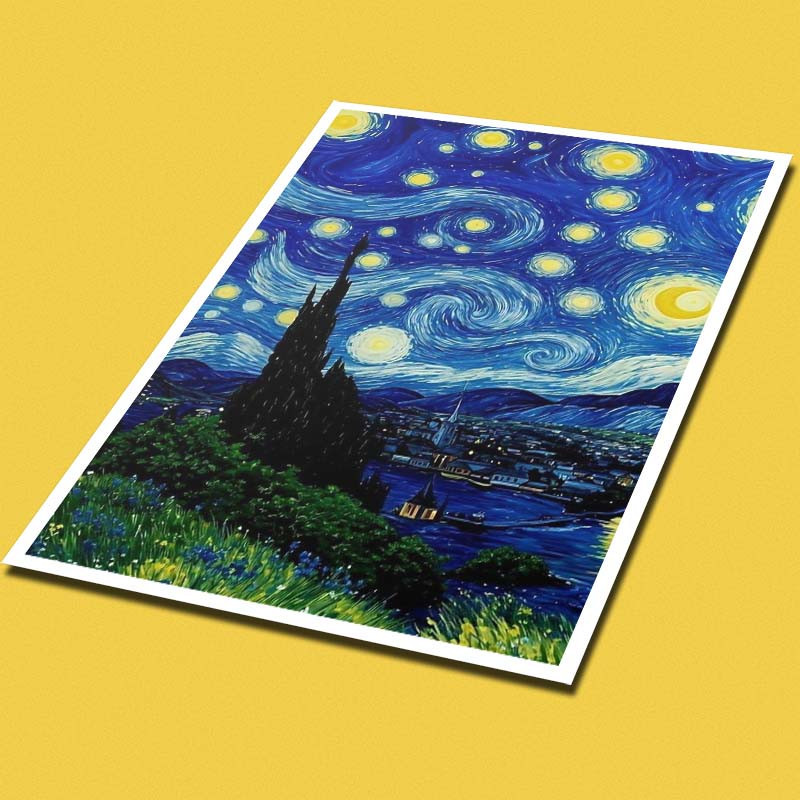 پوستر کارنيکا طرح شب پرستاره فانتزی ون‌گوگ Fantasy Starry Night Van Gogh کد 51303 مجموعه 8 عددی