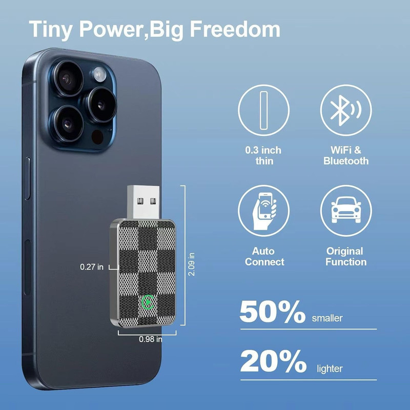 کارپلی و اندروید اتو مدل Wireless CarPlayAndroid Auto به همراه مبدل USB به USB-C و کابل افزایش طول USB
