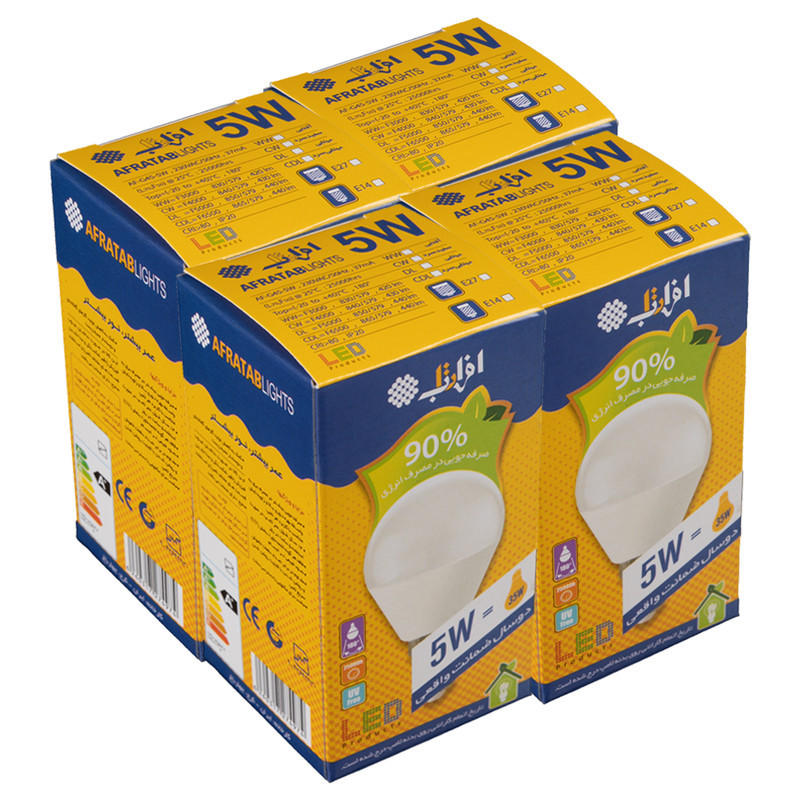 لامپ ال ای دی 5 وات افراتاب مدل AF-G45-5W پایه E14 بسته 4 عددی