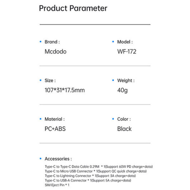 کابل تبدیل USB-CUSB به لایتنینگUSB-CMicroUSB مک‌دودو مدل WF-1720 طول 0.3 متر