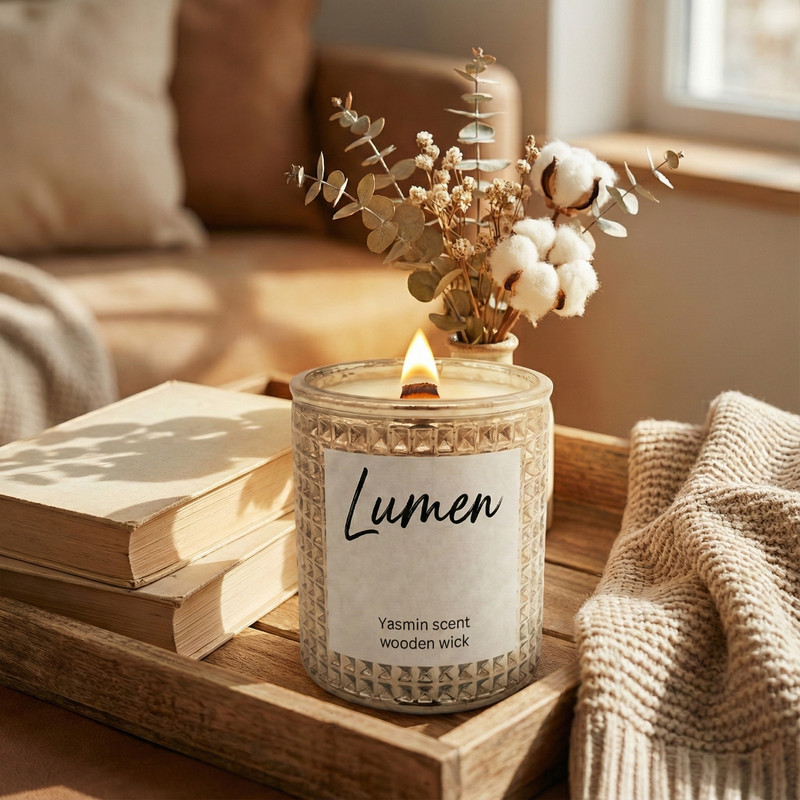 شمع دست‌ساز معطر مدل lumen با رایحه گل یاسمن زمان اتمام ۳۰ ساعت