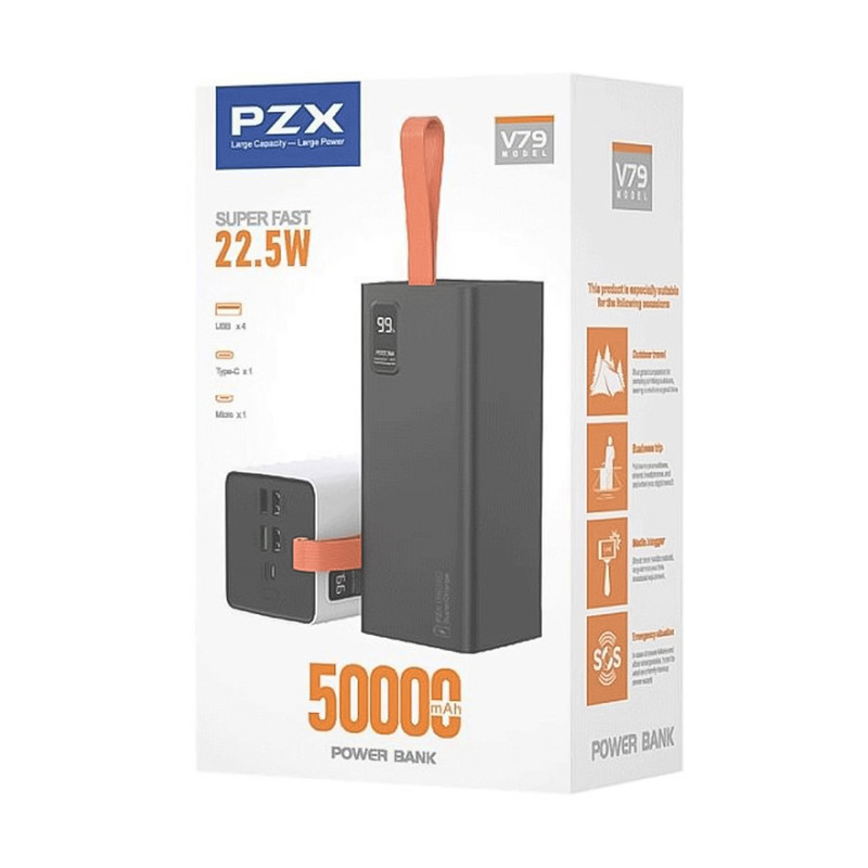 پاوربانک پی زد ایکس مدل V79 ظرفیت 50000 میلی آمپر ساعت
