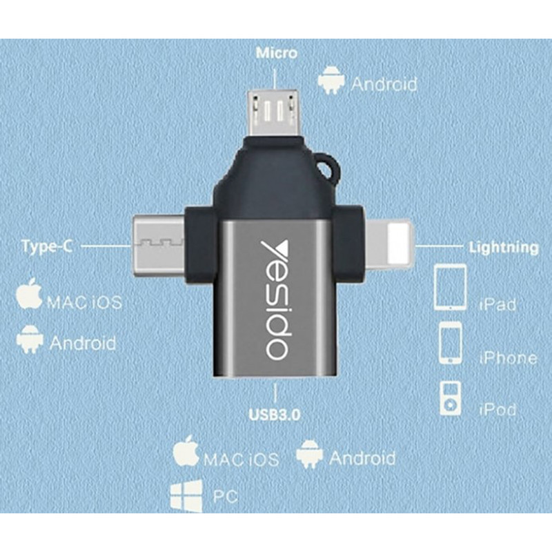 مبدل USB-C  MicroUSB  لایتنینگ OTG یسیدو مدل GS15
