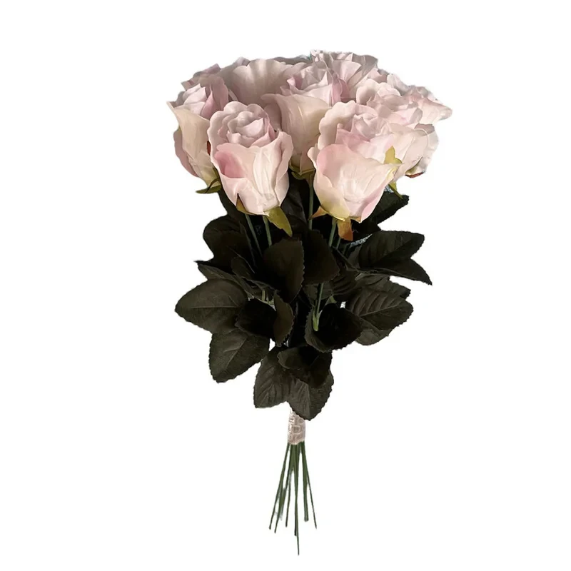دسته گل رز مصنوعی پارچه‌ای 11 شاخه طول 45 سانتی‌متر با قابلیت شستشو و خم شدن مناسب گلدان‌های بزرگ و کوچک
