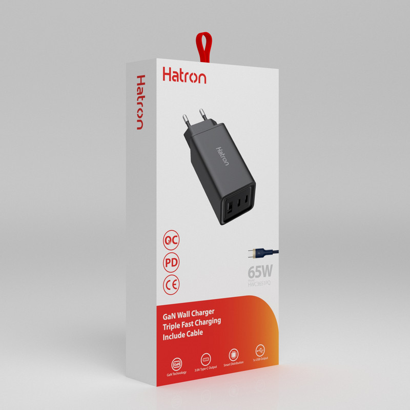 شارژر دیواری 65 وات هترون مدل  HWC 3651 PQ GaN