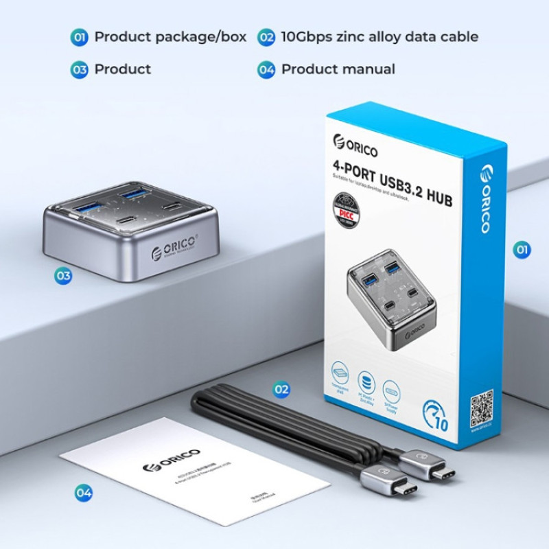 هاب USB3.2 چهار پورت اوریکو مدل XHJ4C-G2