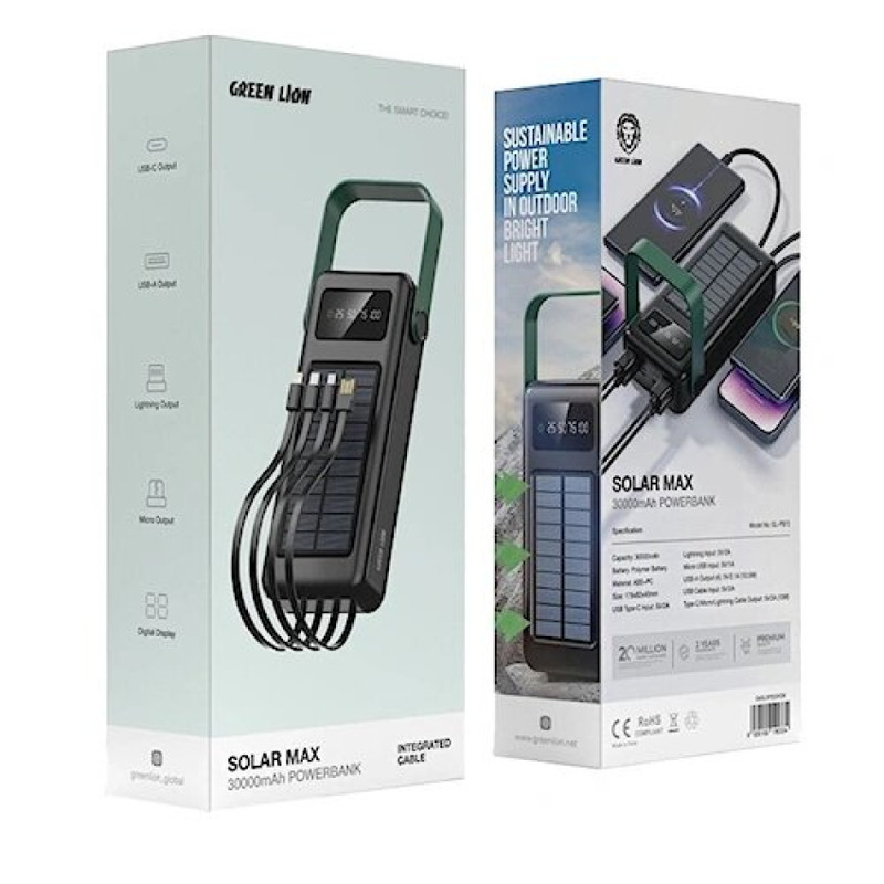 پاوربانک گرین لاین مدل Solar max با ظرفیت 30000 میلی آمپر بر ساعت
