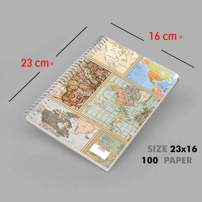دفتر مشق 100 برگ مستر راد مدل نقشه جهان طرح world map کد fiory 2415