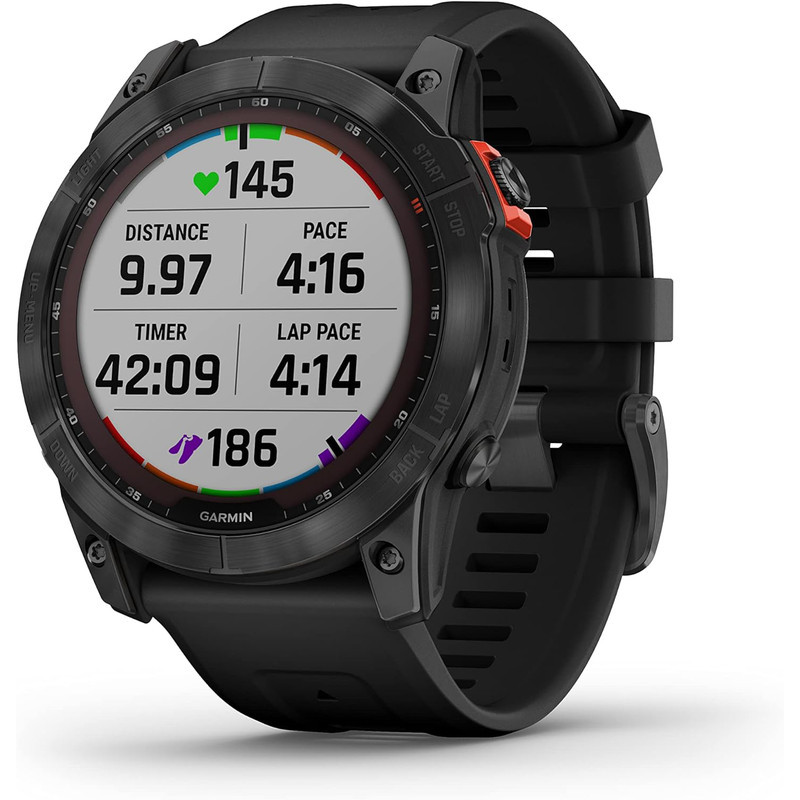 ساعت هوشمند گارمین مدل Fenix 7x SOLAR دارای قابلیت های صفحه نمایش لمسی , کنترل موسیقی (Music Player) , کنترل سطح اکسیژن خون، بند سیلیکون