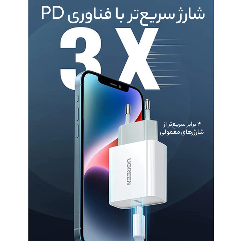 شارژر دیواری 20 وات یوگرین مدل 50698 به همراه کابل لایتنینگ