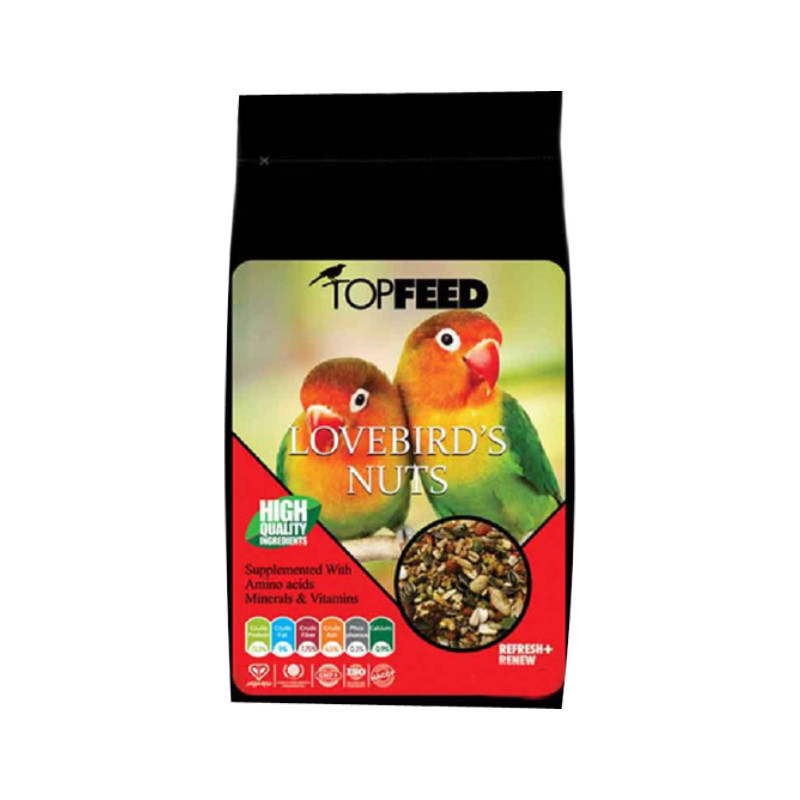 غذای طوطی برزیلی تاپ فید مدل lovebirds nuts وزن 750 گرم
