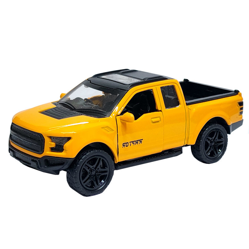 ماشین بازی آفرود فلزی طرح فورد RAPTOR عقب‌کش با در و صندوق بازشو، چراغ و افکت صوتی، طراحی دقیق و حرکت جلو و عقب