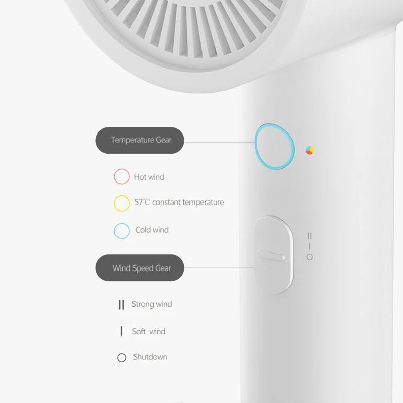 سشوار خانگی 1600 وات میجیا مدل Ionic Hair Dryer H300، موتور AC، وزن 350 گرم، دارای سری متمرکز‌کننده باریک با ویژگی صاف‌کنندگی
