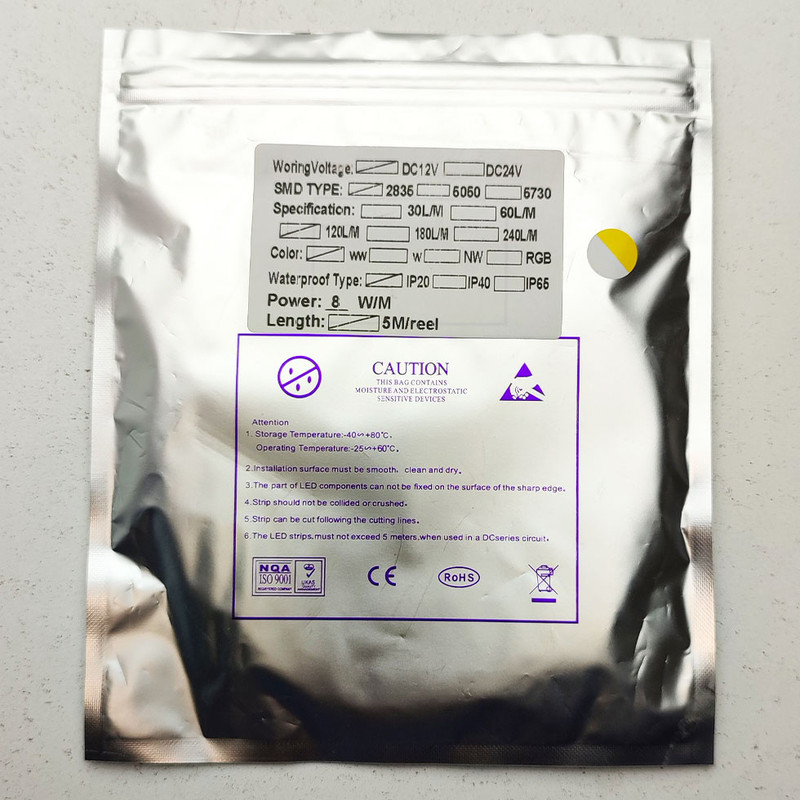 ریسه ال ای دی مدل نواری 12v 120LED-2835 پشت چسب دار طول 5 متر