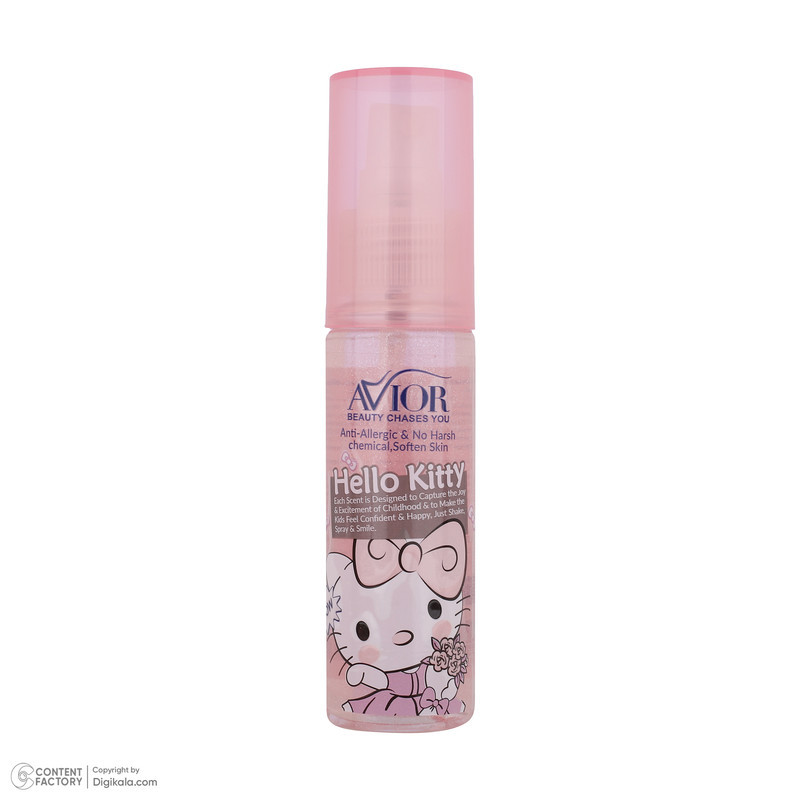 اسپری بدن کودک اویور مدل hello kitty حجم 130 میلی‌لیتر با رایحه گرم مناسب زمستان به همراه بادی اسپلش اویور مدل hello kitty حجم 60 میلی‌لیتر و بالم لب اویور مدل hello kitty  با وزن 2.8 گرم