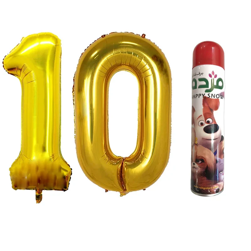 بادکنک فویلی مسترتم طرح عدد 10 پلاس به همراه برف شادی مجموعه 2 عددی