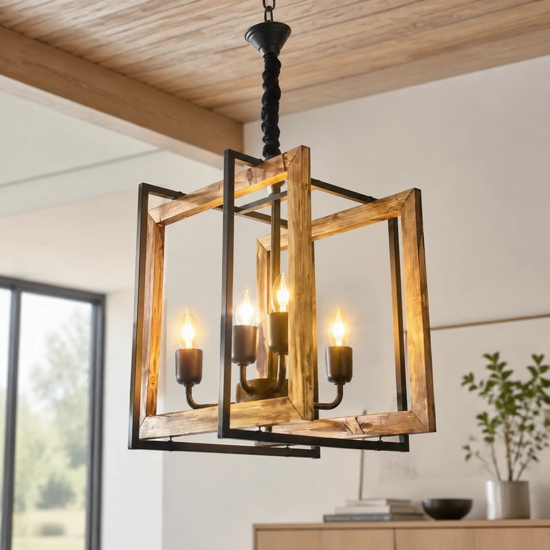 لوستر 4 شعله شاهان تک مدل wood.20