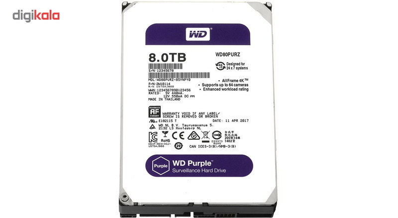 هارددیسک اینترنال وسترن دیجیتال مدل Purple WD80PURZ ظرفیت 8 ترابایت
