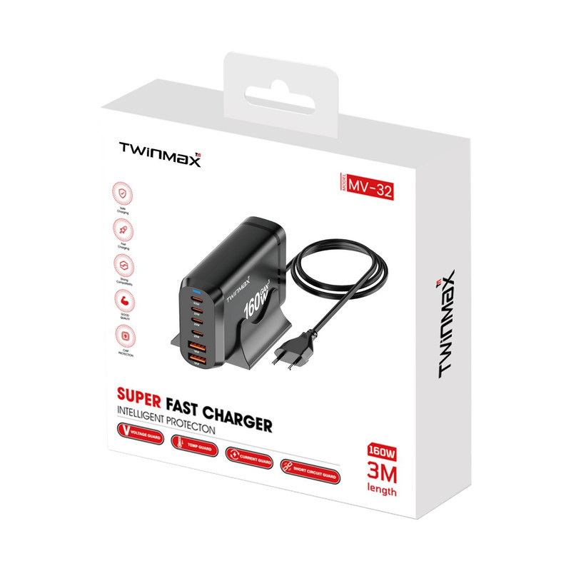 شارژر رومیزی 165 وات شش پورت تویین مکس مدل MV-32