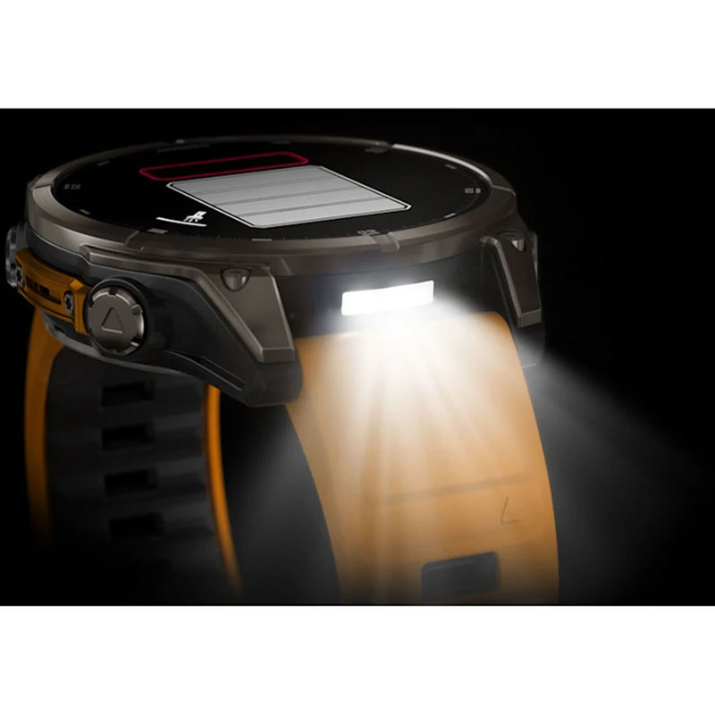 ساعت هوشمند گارمین مدل Fenix 8 - 47mm دارای قابلیت های صفحه نمایش لمسی، کنترل موسیقی، کنترل سطح اکسیژن خون، ضد آب، بند سیلیکون