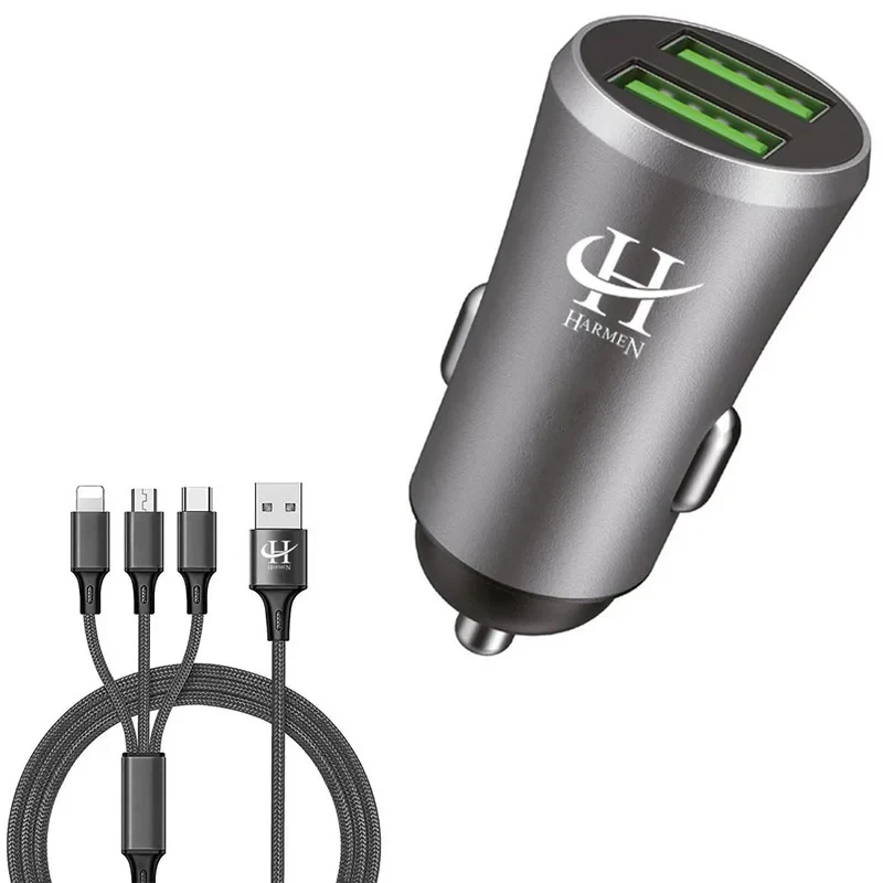 شارژر فندکی 15 وات هارمن مدل HR-CL1200 به همراه کابل تبدیل USB به MICROUSBUSB-CLIGHTNING