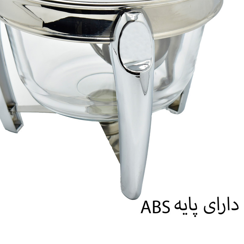 سوپ‌خوری شیشه‌ای با درپوش و پایه استیل، همراه با ملاقه، قابل شستشو با دست و ماشین ظرفشویی