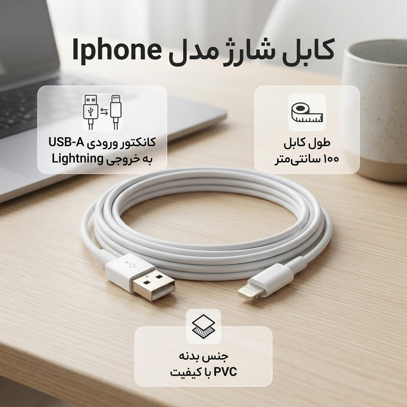 کابل تبدیل USB به لایتنینگ مدل Iphone طول 1 متر