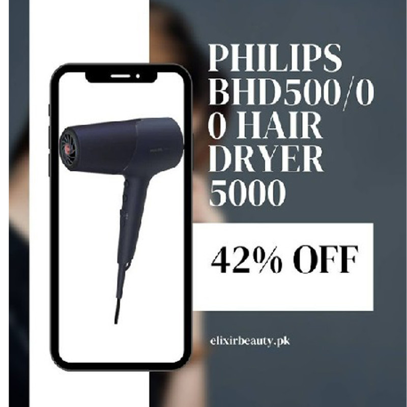 سشوار حرفه‌ای 2100 وات فیلیپس مدل BHD500، موتور DC، وزن 400 گرم، المنت سرامیک، دارای سری متمرکز‌کننده با ویژگی صاف‌کنندگی، حجم‌دهندگی، با قابلیت باد سرد، فناوری تولید یون