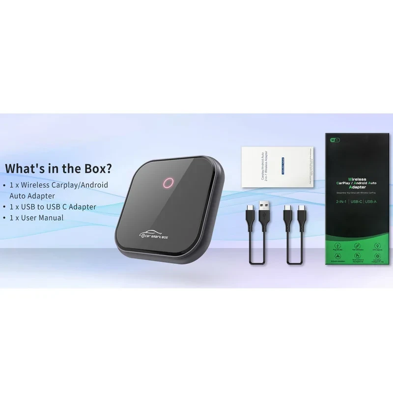 کارپلی و اندروید اتو مدل 2in1 wireless adapter به همراه کابل USB به USB-C و کابل USB-C