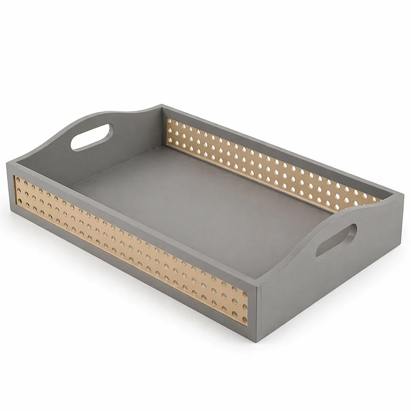 سینی دسته دار طرح حصیری کد G247 سایز 22*33 سانتی متر