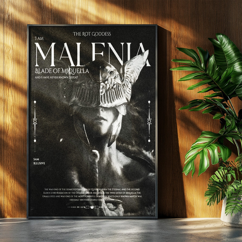 تابلو بکلیت طرح گیمینگ الدن رینگ مالنیا Elden Ring Malenia مدل b-po1640 فریم مشکی