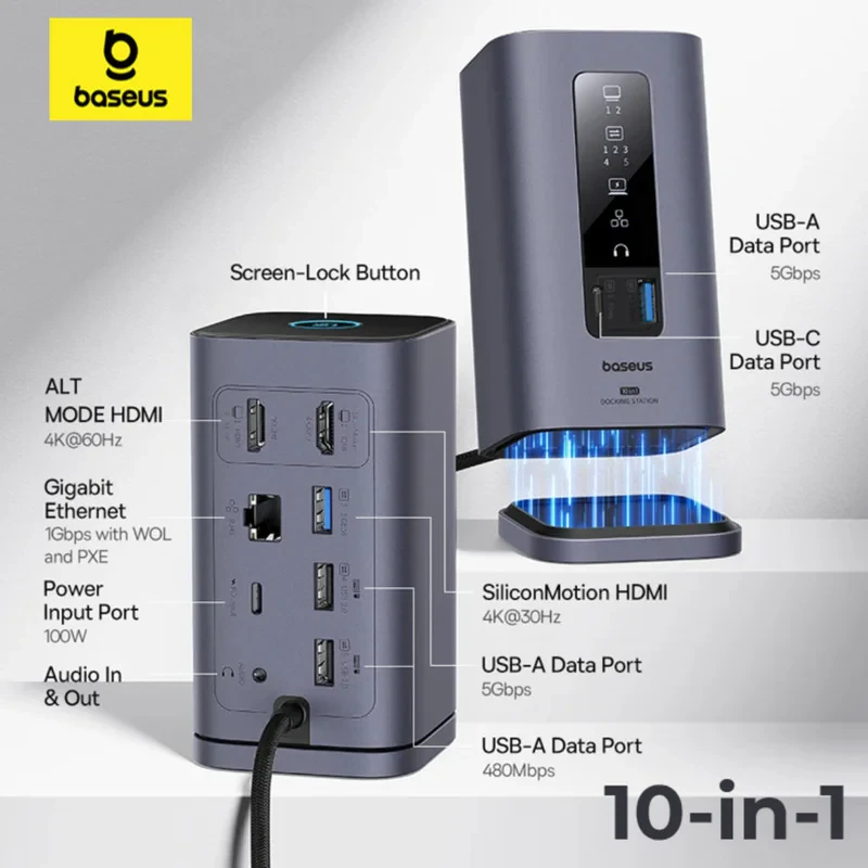 هاب 10 پورت USB-C بیسوس مدل BS-OH174   به همراه کابل USB-C