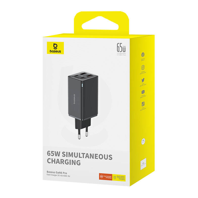 شارژر دیواری 65 وات بیسوس مدل GAN6 PRO 65W به همراه کابل USB-C