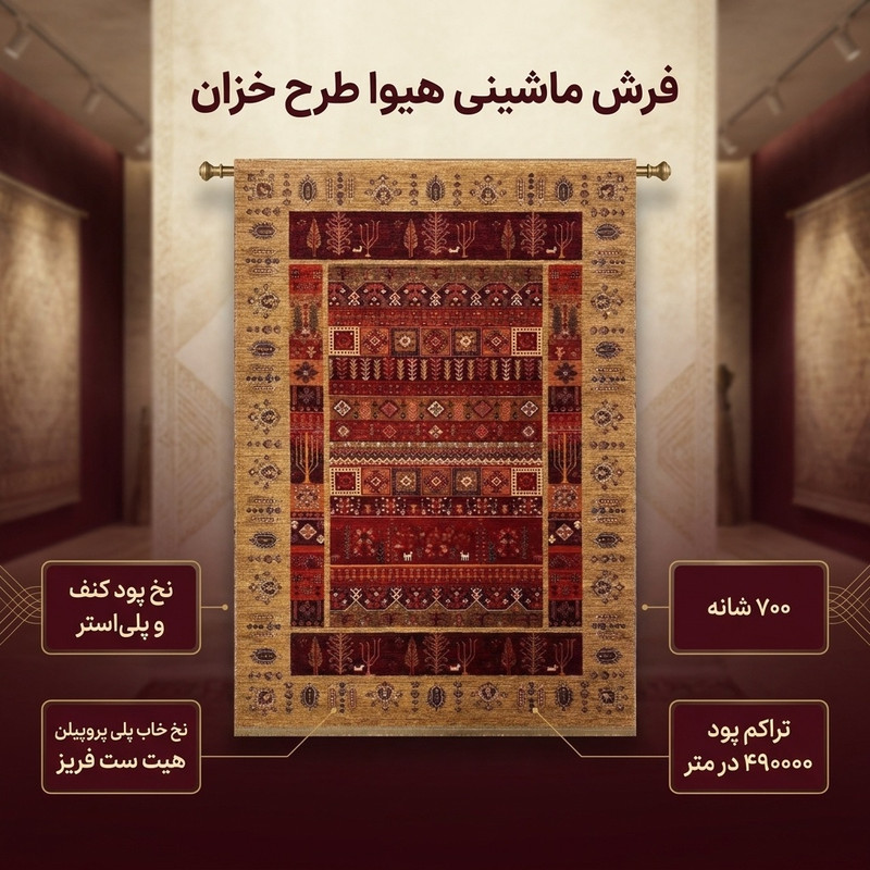 فرش ماشینی هیوا طرح خزان کد 430 زمینه بژ