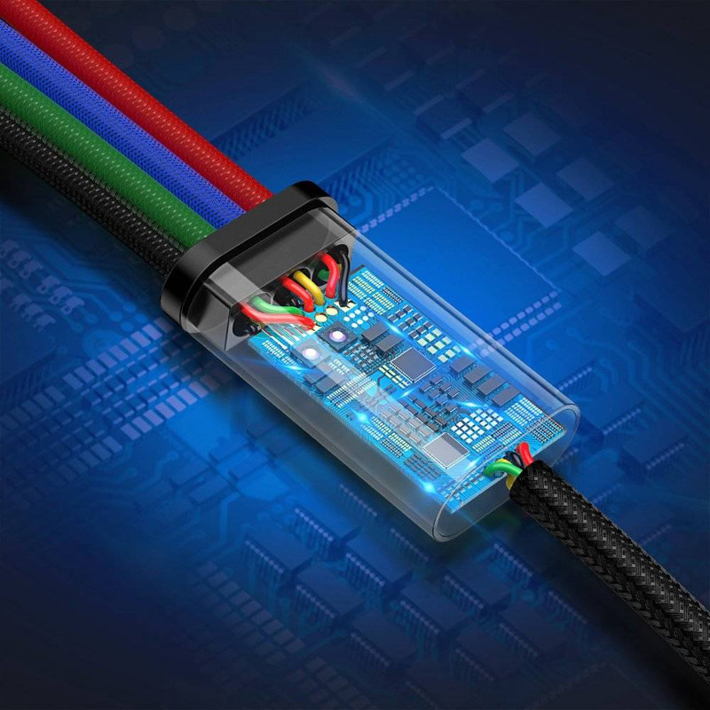 کابل تبدیل USB به لایتنینگUSB-CmicroUSB باسئوس مدل Rapid Series CA1T4-A01 طول 1.2 متر