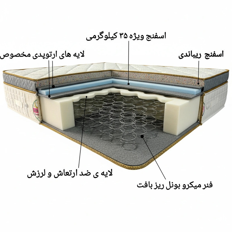 تشک طبی فنری لاین کینگ مدل پرمیوم اسلیپ دو نفره سایز 200×180 سانتی متر