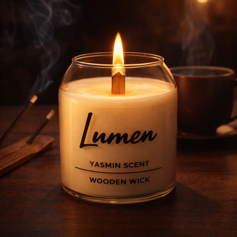 شمع لیوانی معطر مدل LUMEN-02 با رایحه گل یاسمن زمان اتمام ۹۰ ساعت