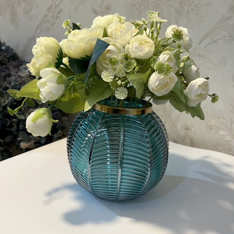 گلدان دکوری شیشه‌ای مدل برکه با کد 011، ابعاد 15×9×14 سانتی‌متر، وزن 700 گرم