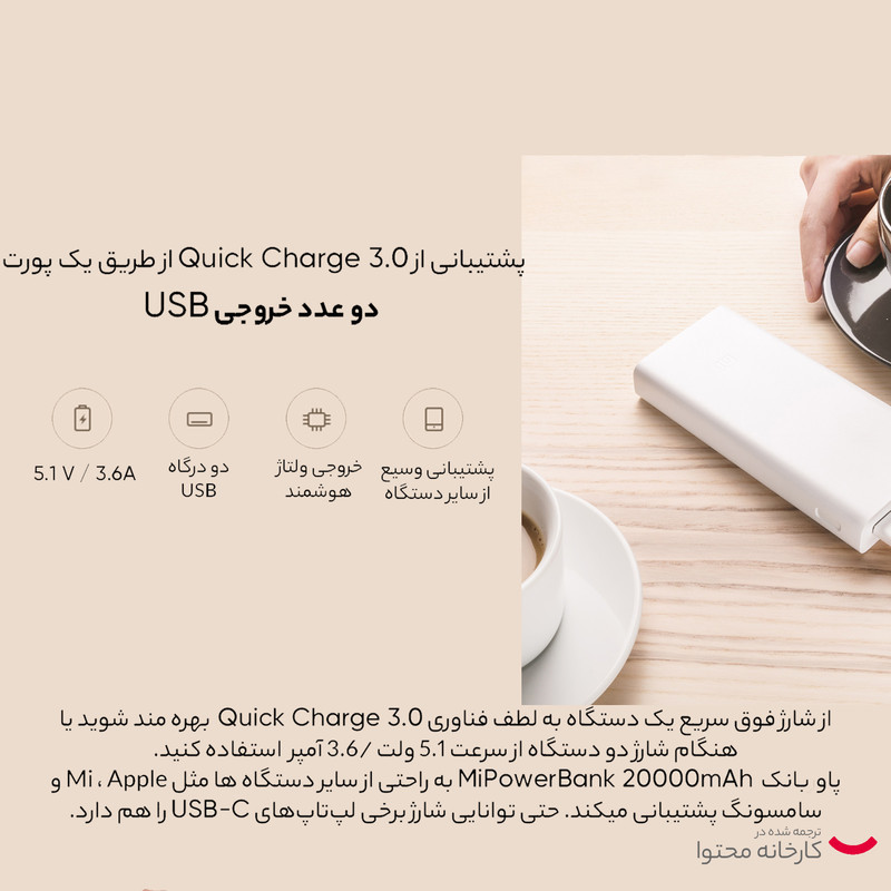 پاوربانک شیائومی مدل PLM06ZM ظرفیت 20000 میلی آمپر ساعت به همراه کاور