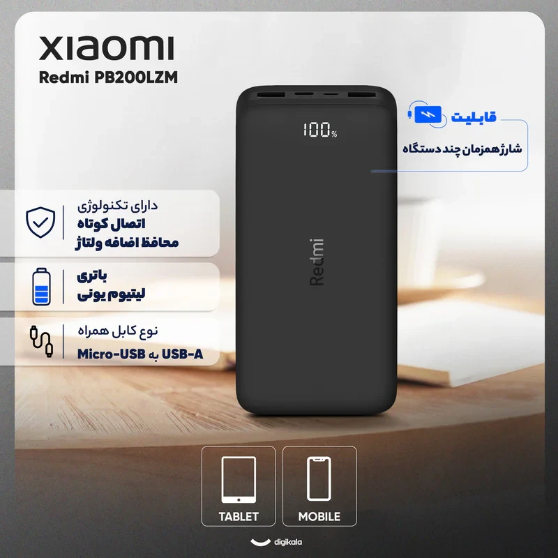پاوربانک وات مدل Redmi PB200LZM ظرفیت 20000 میلی آمپر ساعت