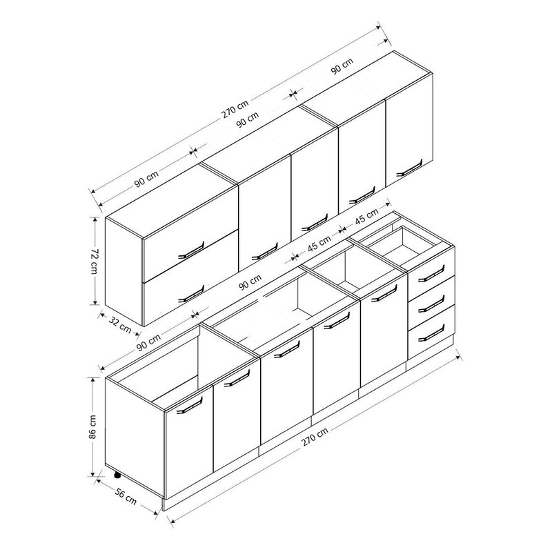 کابینت آشپزخانه فلفور کابینت مدل 270 cm مجموعه 7 عددی