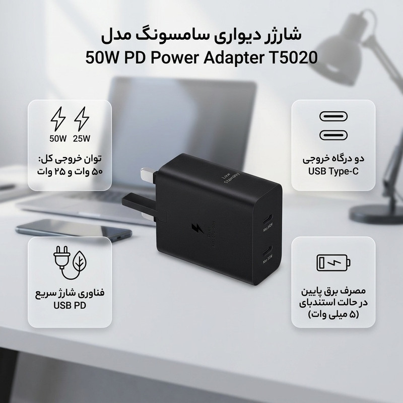 شارژر دیواری سامسونگ مدل  50W PD Power Adapter T5020