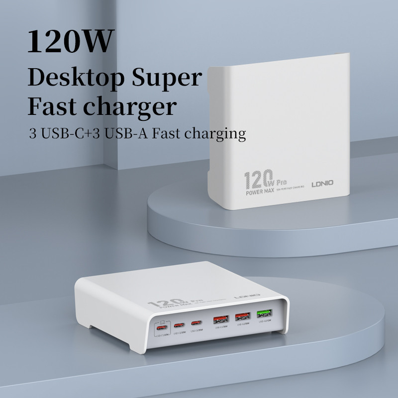شارژر رومیزی 120وات الدینیو مدل HUB CHARGER Q605