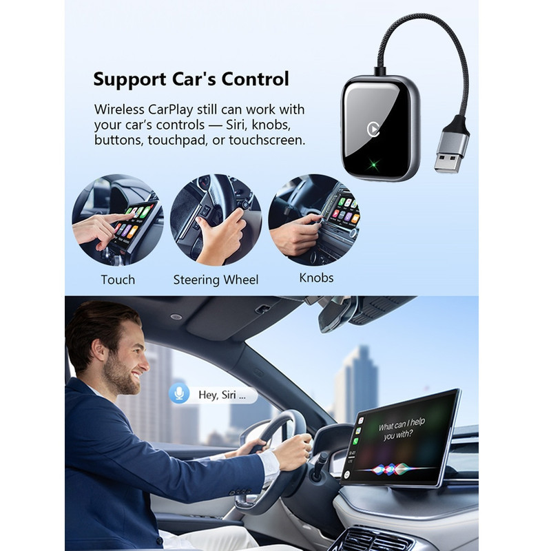 کارپلی و اندروید اتو مدلwireless CarplayAndroid Auto به همراه مبدل USB به Type-C