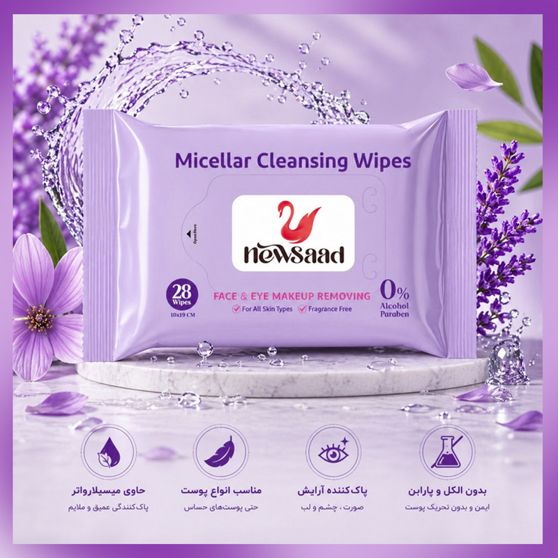 دستمال مرطوب پاک کننده آرایش نیوساد مدل SMicell-W03 سه بسته 28 عددی