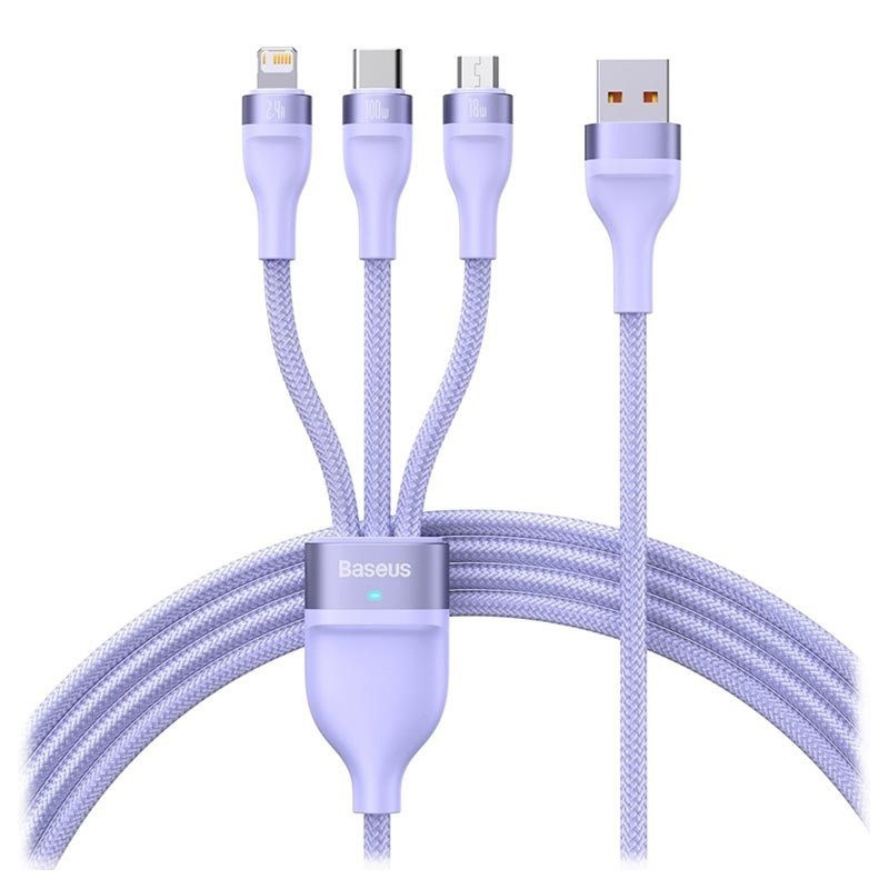 کابل تبدیل USB به USB-C  microUSB  لایتنینگ باسئوس مدل ONE-FOR-THREE 100Wطول 1.2 متر