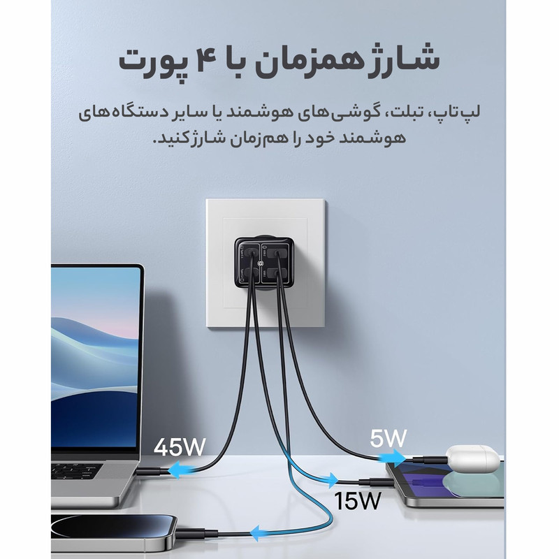 شارژر دیواری 65 وات بیسوس مدل GAN6 PRO 65W به همراه کابل USB-C