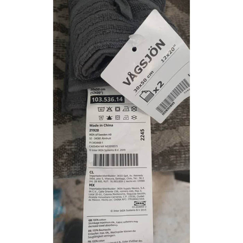 حوله دستی ایکیا مدل VÅGSJÖN کد 614 سایز 50x30 سانتی متر بسته 2 عددی