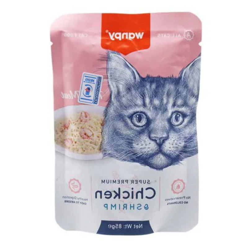 پوچ گربه ونپی مدل مرغ و میگو وزن 85 گرم