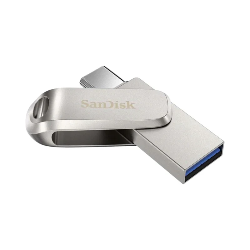 فلش مموری سن دیسک مدل Ultra Dual Drive Luxe ظرفیت 64 گیگابایت با رابط تایپ سی و USB 3.2 Gen 1، سرعت خواندن 400 مگابایت بر ثانیه، طراحی تاشو و سازگار با سیستم‌عامل‌های Android، PC، Mac و iPad Pro